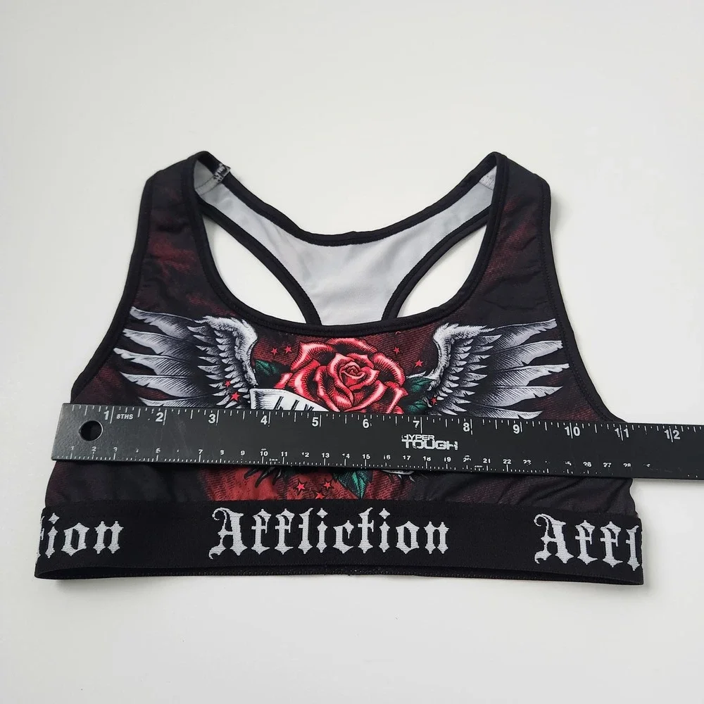 Affliction Women's Sports Bra Black Red Rose Wings Live Fast Racerback‎ XS